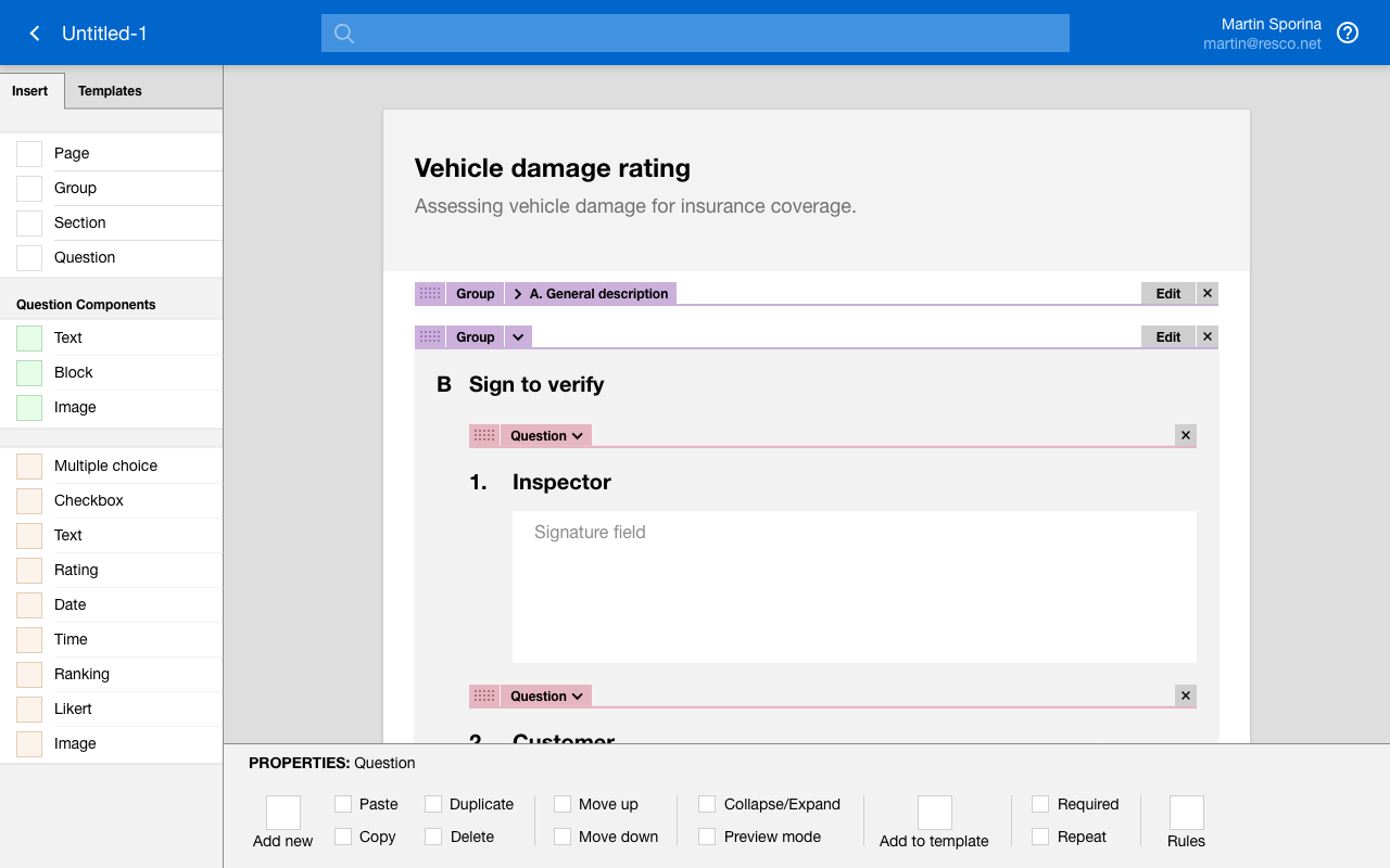 Mockup of new questionnaire designer