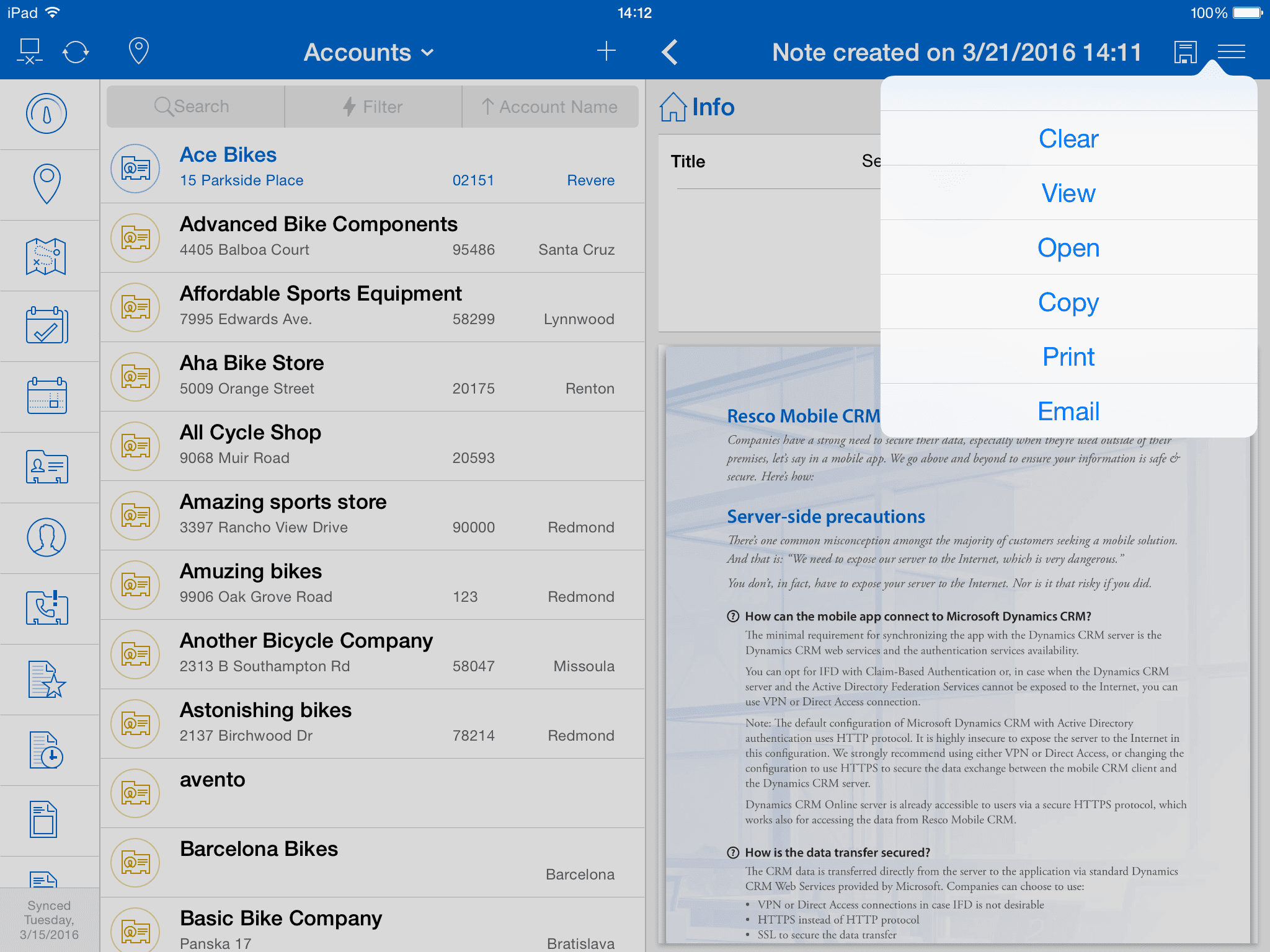 Options for documents and files in Resco Mobile CRM