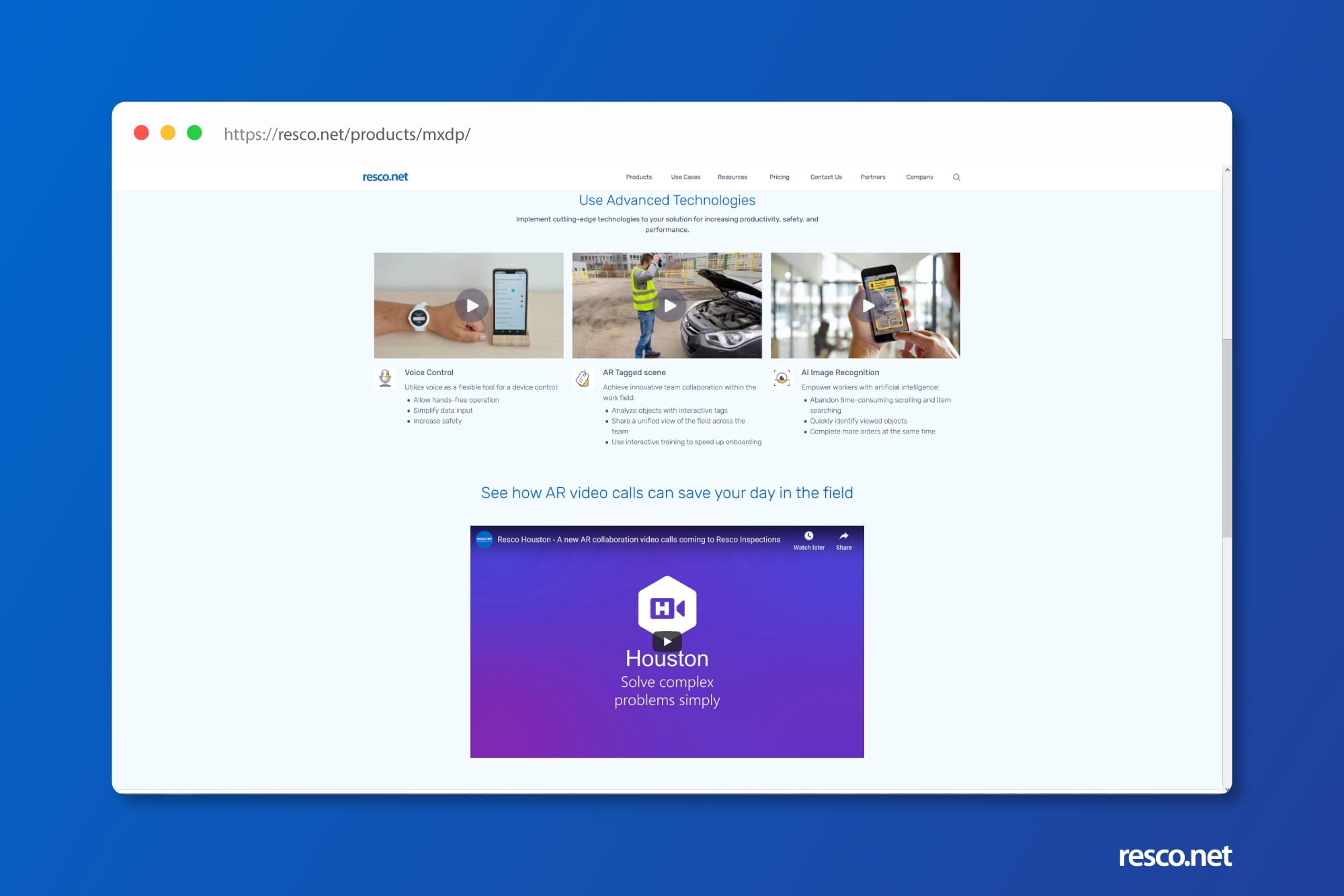 showcase of youtube iframe integrated within Resco MxDP page