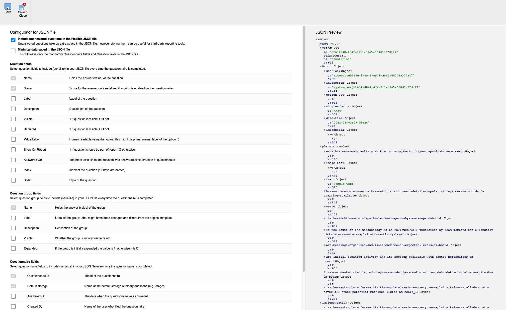 json configuration in Resco Inspections