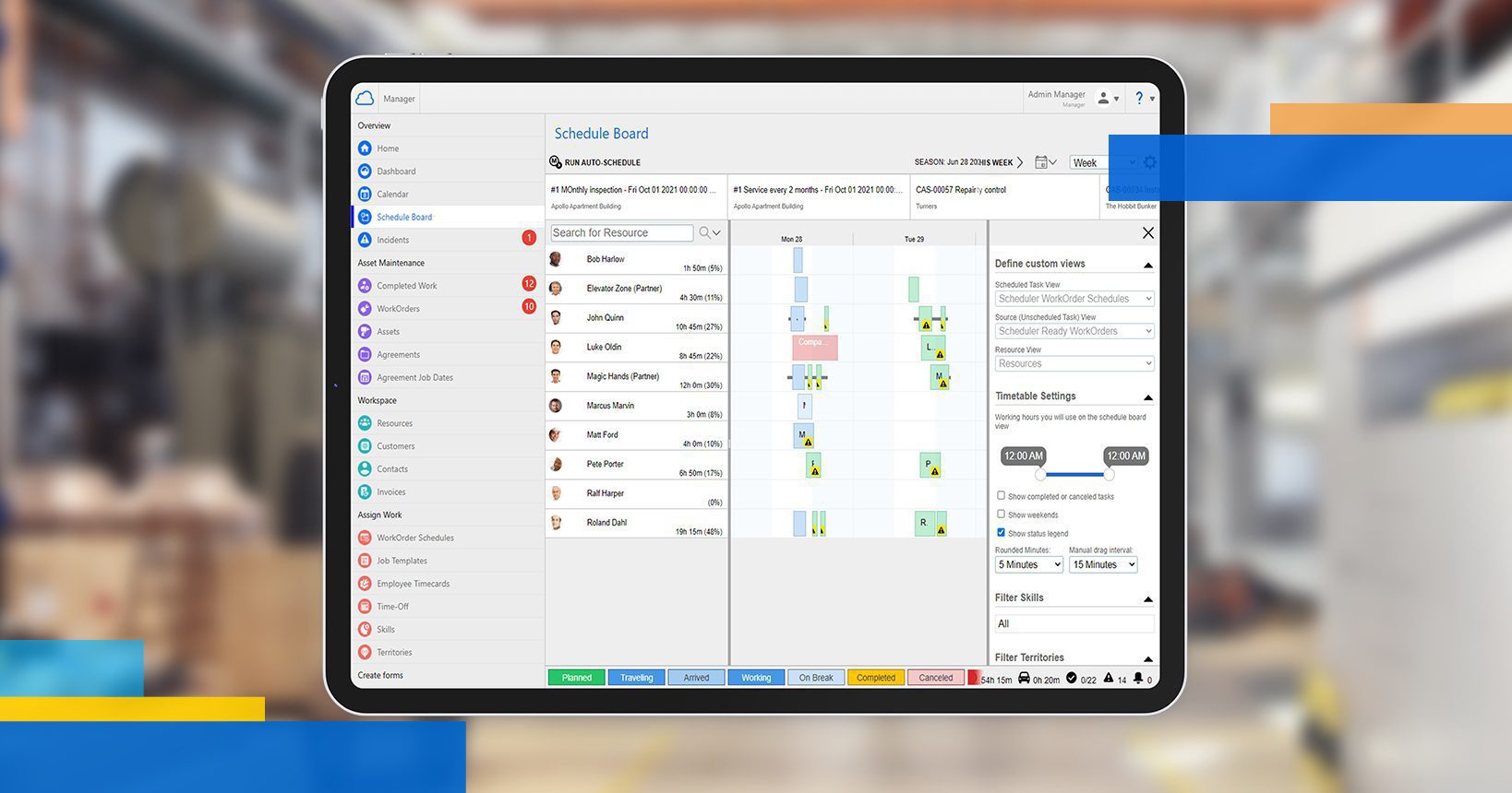 An example of the Resco preventive maintenance functionality